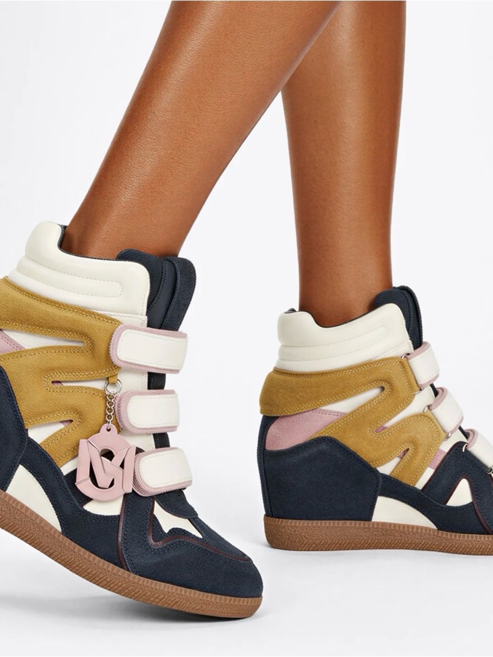 NIN Steve Madden Mavis High-Top Wedge Sneakers Sz 9.5 Navy Suede